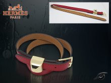 Hermes Double Tour Leather Bracelet Red With Gold